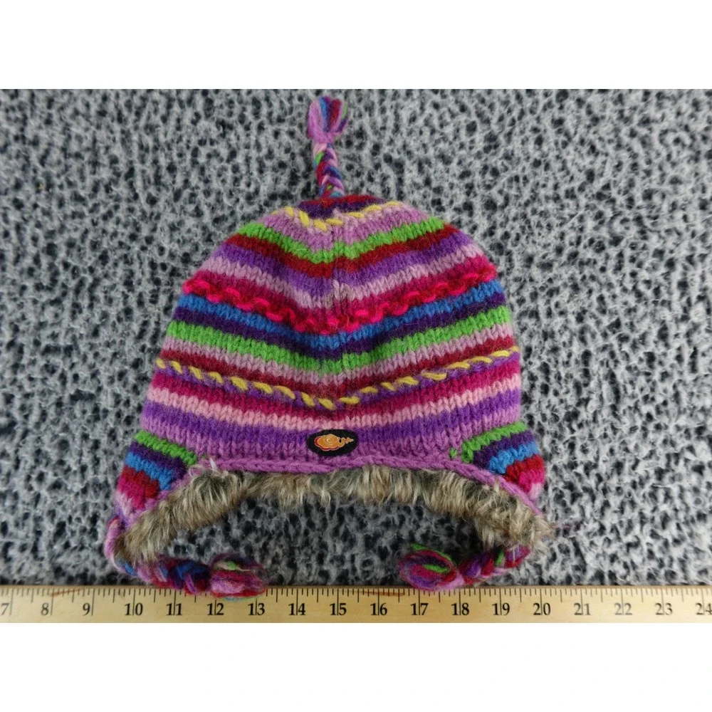 Everest Designs Kids Multicolor‎ Stripe Winter Hat Faux Fur Trim Earflap